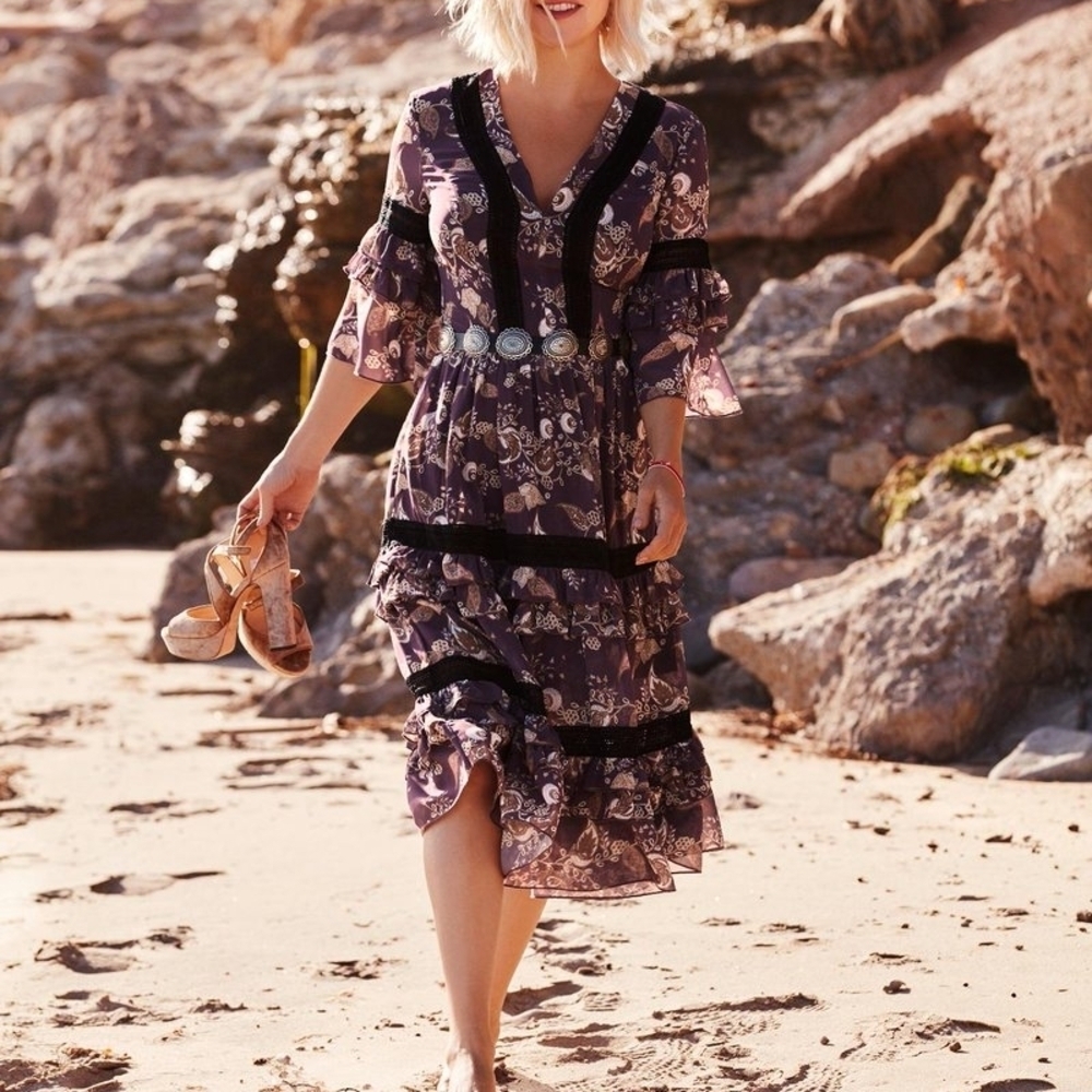 New York & Company Mauve Garment Dress Size S Flowy Bohemian Loose Fit Beachy